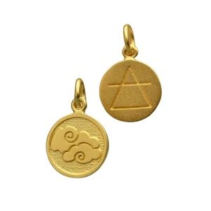 24K Gold Plated Sterling Silver Charm – Cloud & Air Symbol, Reversible 12mm
